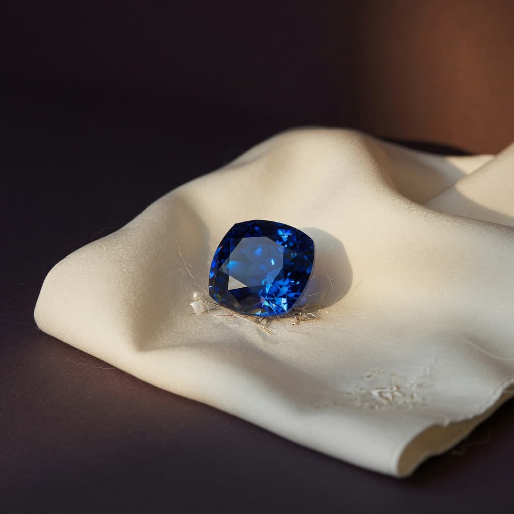 Sapphire on silk
